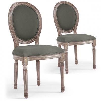 Lot de 2 chaises m&eacute;daillon louis xvi tissu gris