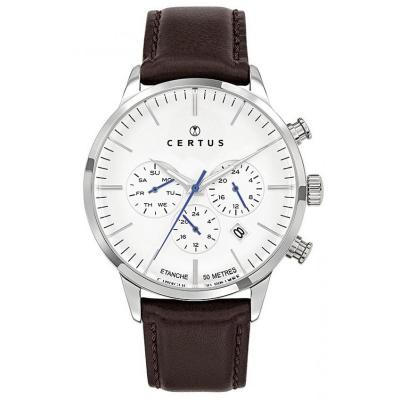 CERTUS  Montre Chrono dateur Cuir Marron