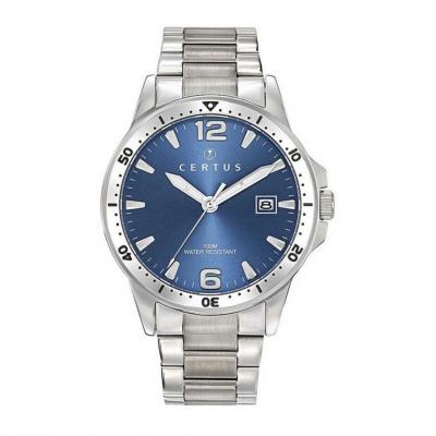 CERTUS Montre  616457 - Dateur Acier Argent&eacute; Cadran Bleu Homme