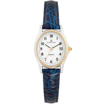 CERTUS Montre  645328 - Dateur Bo&icirc;tier Acier Bracelet Cuir Bleu Femme