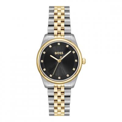 BOSS  Montre avec cadran noir et bracelet bicolore Couleur argent&eacute;e pcs. Women