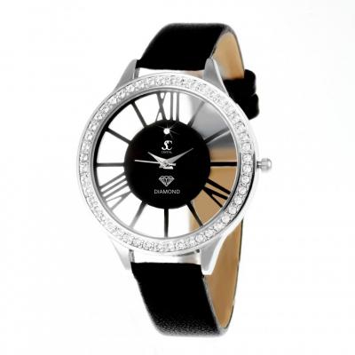 SO CHARM MONTRES Montre femme MF301-DIAMANT Bracelet Cuir Noir - So Charm
