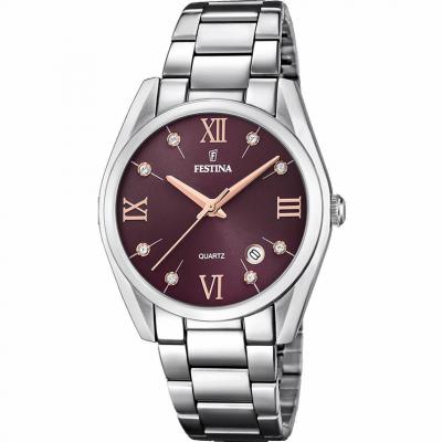 FESTINA Montre  F16790/e Bordeaux, Bracelet Acier Inoxydable, Femme