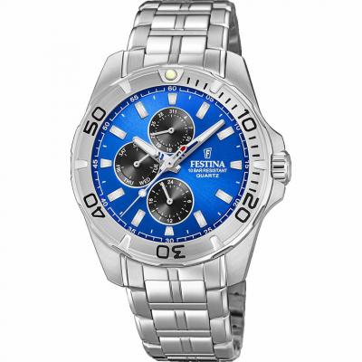 FESTINA Montre  F20445-4 - Multifonctions Acier Argent&eacute; Cadran Bleu Homme