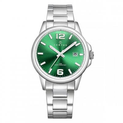 CERTUS Bracelet acier homme -  - Montre  acier fond vert dateur - Couleur de la mati&egrave;re:Blanc