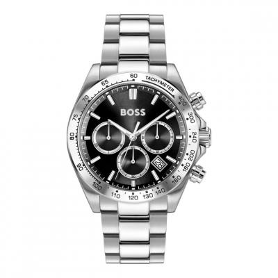 BOSS  Montre chronographe &agrave; cadran noir et bracelet en acier Couleur argent&eacute;e pcs. Men