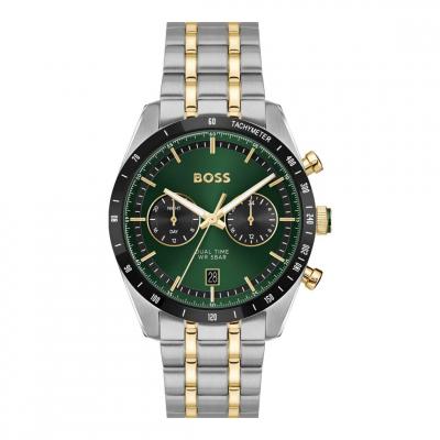 BOSS  Montre avec cadran vert et bracelet bicolore Couleur argent&eacute;e pcs. Men