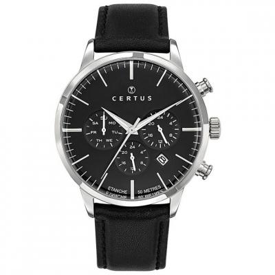 CERTUS  Montre Cuir Noir Chrono dateur