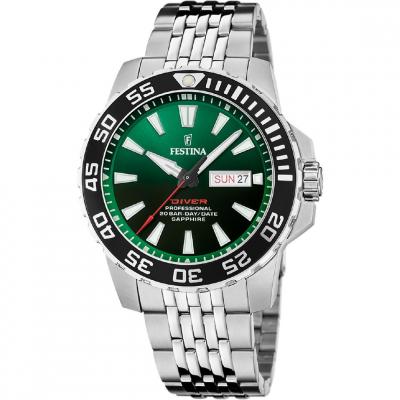 FESTINA Montre  F20661/2 Vert, Bracelet D&acute; Acier Inoxydable, Homme