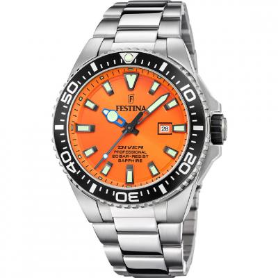 FESTINA Montre  F20663/4 Orange, Bracelet D&acute; Acier Inoxydable, Homme