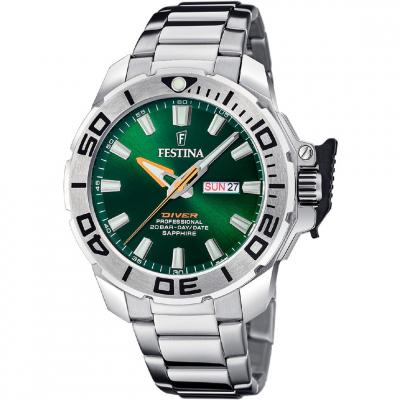 FESTINA Montre  F20665/2 Vert, Bracelet D&acute; Acier Inoxydable, Homme