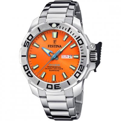 FESTINA Montre  F20665/5 Orange, Bracelet D&acute; Acier Inoxydable, Homme