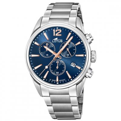LOTUS Montre  L18690-2 - CHRONO Dateur,Chronographe Acier Argent&eacute; Cadran Bleu Homme