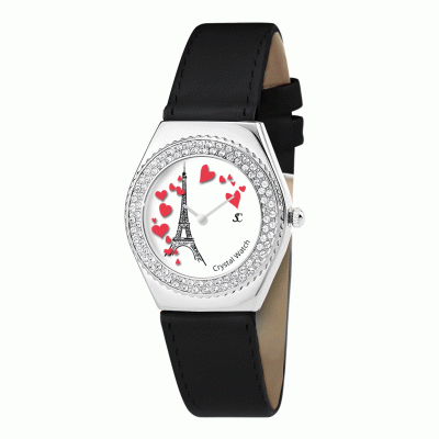 SO CHARM MONTRES Montre Sc Crystal MF316-COEURS-TE+BRACELET006-NOIR