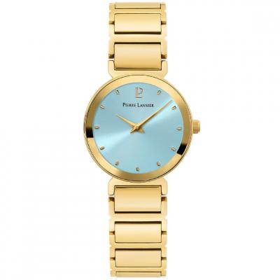 PIERRE LANNIER Montre Femme Ligne Pure 036N562 Cadran Bleu Bracelet Acier Dor&eacute;