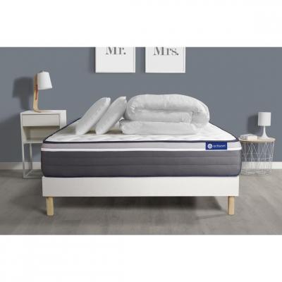 ACTISOM Pack sommier kit matelas Hybride 180x200 Blanc Oreiller couette