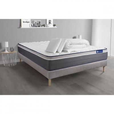 ACTISOM Pack sommier kit matelas M&eacute;moire de forme 180x200 Gris Complet
