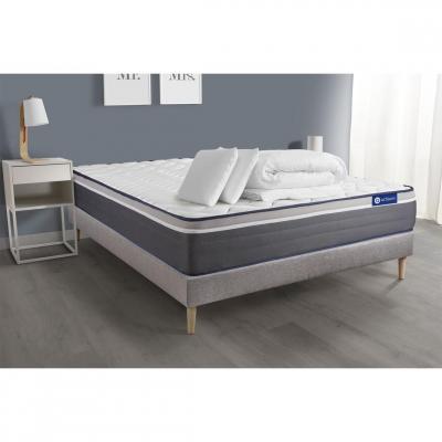 ACTISOM Pack sommier kit matelas Hybride 200x200 Gris Oreiller couette