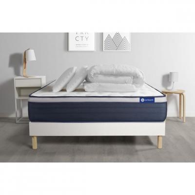ACTISOM Pack sommier kit matelas Latex et m&eacute;moire de forme 160x200 Blanc