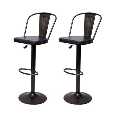 2x Tabouret de bar HWC-H10a industriel vintage noir gris 