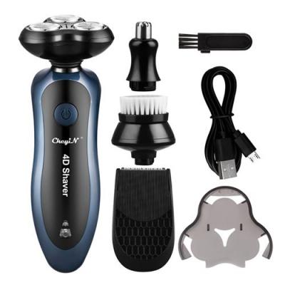  4 en 1 Rasoir Electrique Barbe Rasoir Machine &agrave; Raser 3 Lames Nez Tondeuse &agrave; Cheveux Tondeuse Rechargeable Brosse de Nettoyage du Visage pour Hommes 