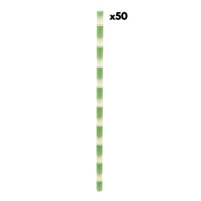  50 Pailles fantaisie en papier Bambou vert 