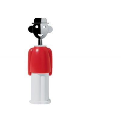 ALESSI A di  aam23 r tire-bouchon en r&eacute;sine thermoplastique rouge, blanc et zamak chrom&eacute;