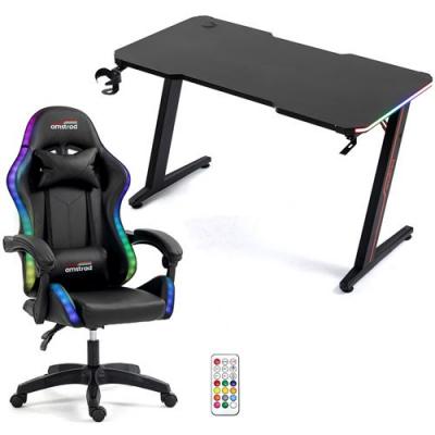 AMSTRAD Pack Bureau DESK120Z-LED & fauteuil gamer 700-LED-DARKSIDE - 1m20 - Retro &eacute;clairage LED RGB