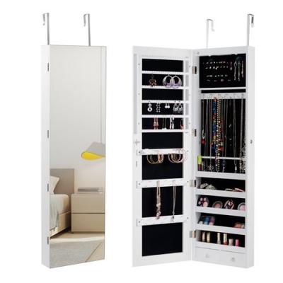 Armoire &agrave; Bijoux Mural LED COSTWAY - Rangement de Bijoux avec Miroir - Blanche