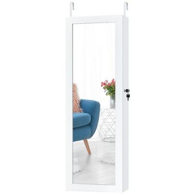 Armoire &agrave; Bijoux Mural avec led Int&eacute;gr&eacute; avec 2 Serrure, 2 Tiroirs, 1 Tringle Blanc 37 x 9,6 x 120 cm - Costway