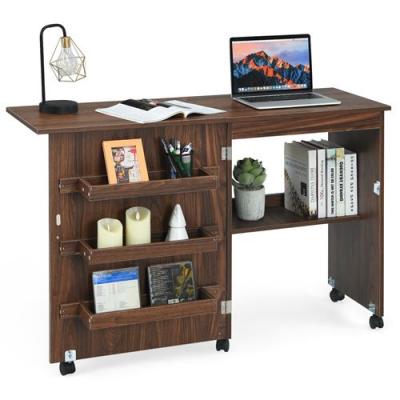  COSTWAY Table de Couture Pliante -3 Bacs et 1 Etag&egrave;re de Rangement - Roulettes Verrouillables pour Salon Studio en Bois