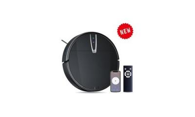 YOKULI Aspirateur robot puissant noir avec d&eacute;marrage &agrave; une touche/t&eacute;l&eacute;commande/contr&ocirc;le app/recharge automatique,pour tapis 