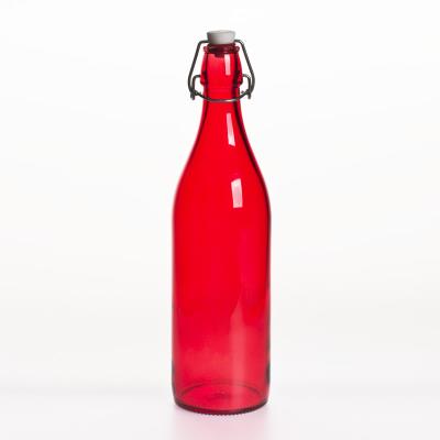 BORMIOLI Bouteille &agrave; limonade avec son bouchon m&eacute;canique 1 l rouge