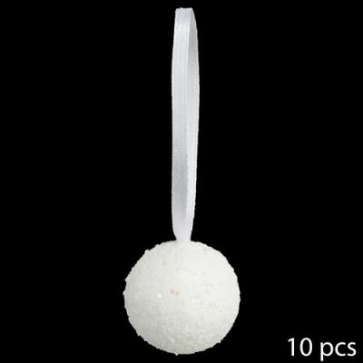  Coffret de 10 boules paillet&eacute;es Blanc d 6 cm - Blanc