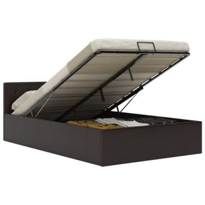 Lit coffre 140x200 cm simili cuir gris fonc&eacute; capitonn&eacute; rundi cadre 2 personnes