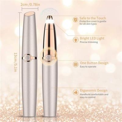  (MY0017) Aliment&eacute; par pile Epilateur Sourcil &eacute;lectrique Indolore pour femmes avec lumi&egrave;re LED Instrument Rasoir , (Or Rose) 