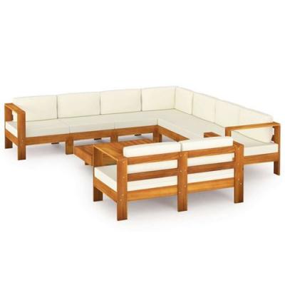 VIDAXL  Salon De Jardin 9 Pcs Avec Coussins Blanc Cr&egrave;me Bois D'acacia