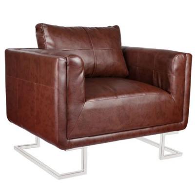 VIDAXL Fauteuil Cube avec Pieds Chrom&eacute;s Similicuir Marron  Brun
