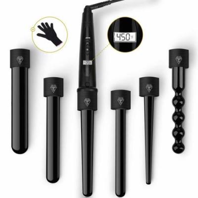 GENERIQUE Fer &agrave; Boucler,6 en 1 Fer &agrave; Friser Professionnels Interchangeable en C&eacute;ramique Tourmaline pour cheveaux boucl&eacute;, 2 Niveaux des Temp&eacute;ratures 