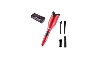YOKULI Fer &agrave; friser automatique en c&eacute;ramique titane rouge avec libert&eacute; de rotation,affichage num&eacute;rique de la temp&eacute;rature, pour de coiffure 