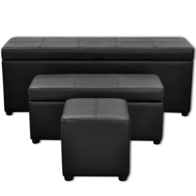 HELLOSHOP26 Lot de 3 banquettes gigogne banc coffre de rangement noir 115 cm