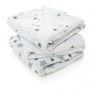 ADEN+ANAIS Lot de 3 musy-langes b&eacute;b&eacute; en mousseline de coton blanc a motifs