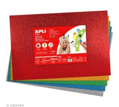 APLI KIDS Mousse EVA thermoformable 40x60 cm - 5 pi&egrave;ces paillet&eacute;es - APLI AGIPA