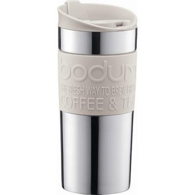 BODUM  TRAVELPRESS SET Mug &agrave; piston isotherme en inox double paroi, avec couvercle extra, 0.35 l Blanc