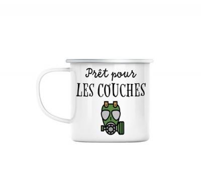  Mug en m&eacute;tal &eacute;maill&eacute; Pr&ecirc;t pour les couches humour 