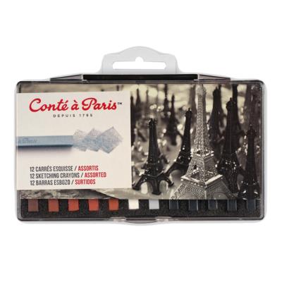 CONTE A PARIS Pastels carr&eacute;s Cont&eacute; set esquisse 12 pi&egrave;ces