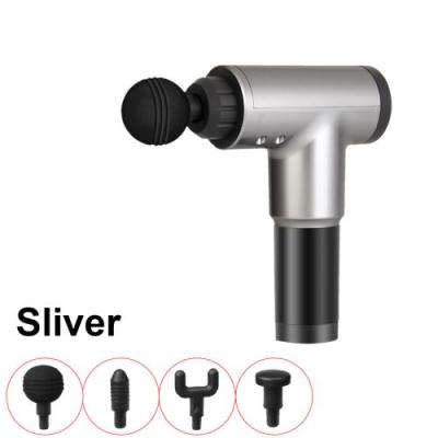  Pistolet de massage musculaire &eacute;lectrique, r&eacute;glage 4 niveaux + 4 argent 