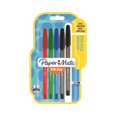 PAPERMATE  Inkjoy Cap. Stylo Bille &Agrave; Capuchon. Pointe Fine. Blister De 2 Bleus, 1 Noir, 1 Vert, 1 Rouge.