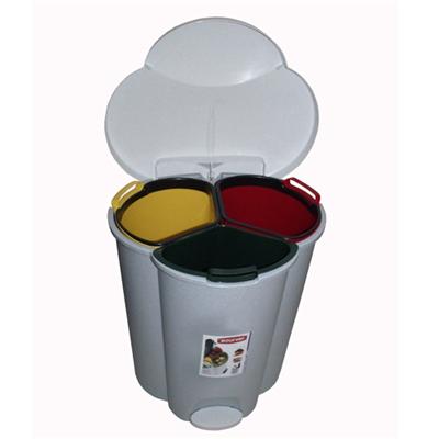 RUBBERMAID COMMERCIAL PRODUCTS Poubelle &agrave; p&eacute;dale plastique tri s&eacute;lectif, 3 bacs