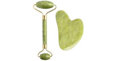 CHRONUS Rouleau de massage en pierre de jade - jade roller facial anti-age,vert 